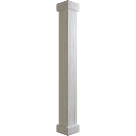 EKENA MILLWORK Rough Sawn Endurathane Faux Wood Non-Tapered Square Column Wrap w/Standard Capital & Base, 6"W x 8'H COLURS06X096STUF